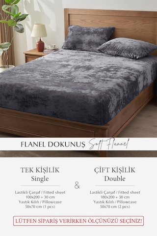 Süper Yumuşak Flanel Kadifemsi Peluş Lastikli Fitted Çarşaf Seti Kaymaz Tek/çift Kişilik Antrasit