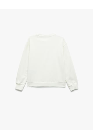 Koton Taş Detaylı Uzun Kollu Bisiklet Yaka Şardonlu Pamuklu Sweatshirt Ekru 6wkg10084ak Ekru