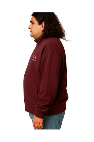Erkek Büyük Beden 122-158 Kilo Arası İçin Uygun Pamuklu Geniş Kalıp Dik Yaka Fermuarlı Sweat Mont Bordo