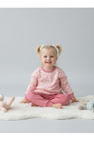 Zekids Kız Çocuk Pamuklu Çiçek Desenli Yumuşak Dokulu Pijama Takımı-16852 Pembe