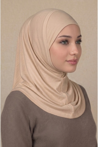 Sonbaharmoda Hazır Türban Pratik Kaymaz Tesettür Eşarp Viskon Likralı Rahat Günlük Ve Namaz İçin Hijab Bej