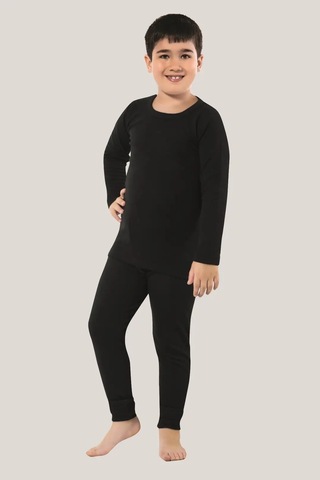 Astrid T Özel Üretim Konforlu Stil Örme Kumaş Gündüz Giyimi Erkek Çocuk Siyah Termal Alt Üst Takım İçlik