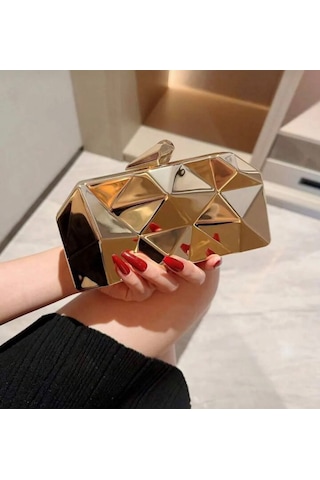 Öznora Zikzak Model Zincir Askılı Şık Abiye Çanta Altın