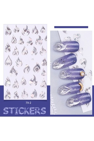 Qingmipy Alev Desenli Parlak Folyo Tırnak Sticker Seti - 5 Adet Dıy Tırnak Dekorasyonu 86