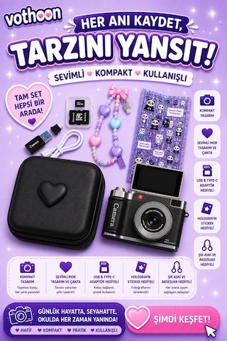 4k Çantalı Dijital Retro Video Kamera 48mp 16x Zoom Işıklı 32gb Kart Dijital Fotoğraf Makinesi Siyah