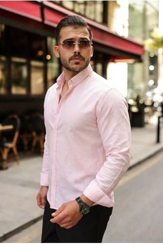 Valensdesign Erkek Fresh Keten Gömlek Pembe