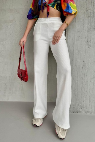 Kadın Ekru Yüksek Bel Bol Paça Kaşkorse Fitilli Cepli Pantolon Eşofman Altı Mtlcb104-ekru Ekru