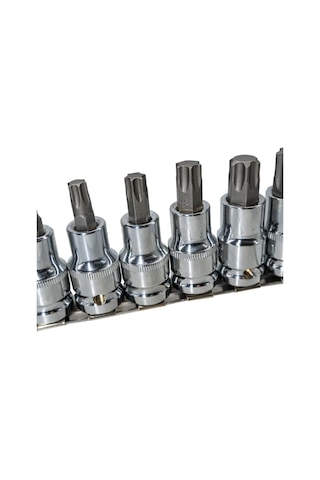 6195 1/2" Torx Bits Uçlu Lokma Anahtar Takımı 9 Parça Raylı