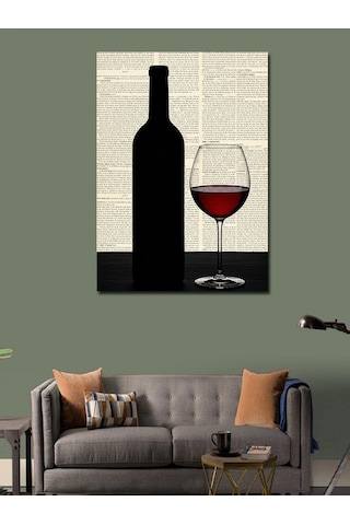 Kanvas Tablo Şarap Şişesi Ve Kadeh 70cmx100cm