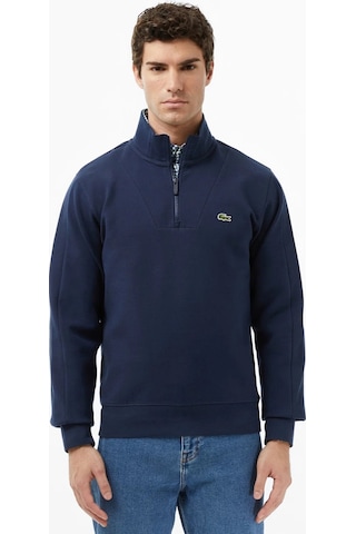 Lacoste Men's Classic Fit Neck Zip Sweatshirt Yarım Fermuarlı Yüksek Yaka Pamuklu Sweatshirt Lacivert
