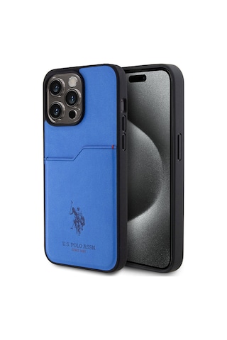 Apple iPhone Uyumlu 15 Pro Max Kılıf U.s. Polo Assn. Lisanslı Baskı Logolu Pu Kartlıklı Kapak - Lacivert
