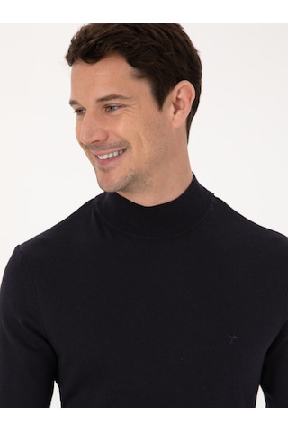 Cacharel Lacivert Slim Fit Pamuk Karışımlı Yarım Balıkçı Yaka Basic Triko Kazak