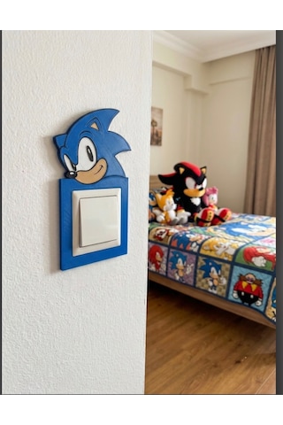 Sonic Anahtar & Priz Çerçevesi El Yapımı Işık Anahtarı Süsü Çocuk Odası Duvar Dekoru Dekoratif Hediye 001