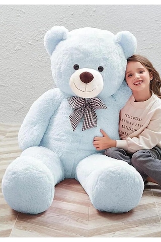 Papyonlu 180-190 Cm Dev Boy Sevimli Peluş Koca Ayı - Sevgiliye Eşe - Arkadaşa Özel Hediye Açık Mavi