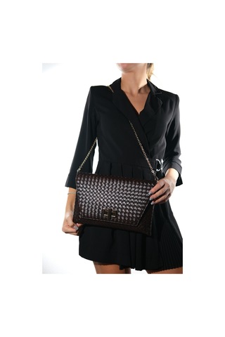 Maorı Kahverengi Örgü Kadın Clutch Çanta