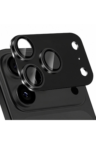 Microcase Apple Uyumlu Apple iPhone 18 Pro Max Kamera Camı Lens Koruyucu Halka Set - Al3131 Siyah