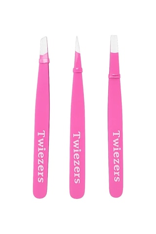 Twiezers Twzset3331 Deri Çantalı 3'lü Paslanmaz Çelik Cımbız Seti - Pembe/pembe