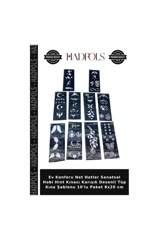 Ev Konforu Net Hatlar Sanatsal Hobi Hint Kınası Karışık Desenli Tüp Kına Şablonu 10'lu Paket 8x20 Cm