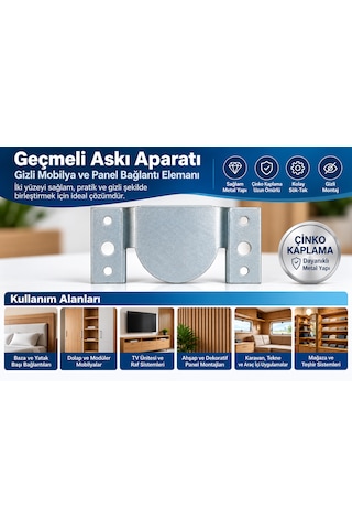 Car-fil Geçmeli Askı Aparatı 100 X 46 X 2 Mm Gizli Mobilya Ve Panel Bağlantı Elemanı Metalik Gri