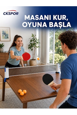 Ckspor Masa Tenisi Seti 2 Raket 4 Top Ve Portatif File Pinpon Oyun Seti