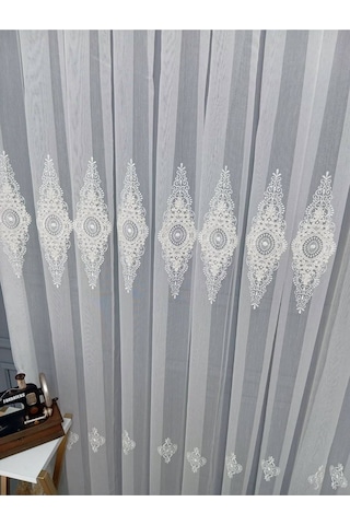 Nakışlı Kort Damask Salon Model Tarz Tasarım Optima Exculusive 3 Kat Pileli Tül Perde