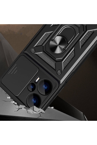 Poco F5 Kılıf Magnetik Standlı Kamera Korumalı Hptk Sürgülü Vega Kapak - Siyah Siyah
