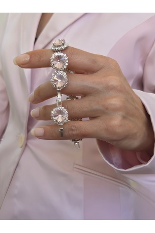 Riviere Kristal Taşlı Çiçek Model Pembe Renkli Bileklik