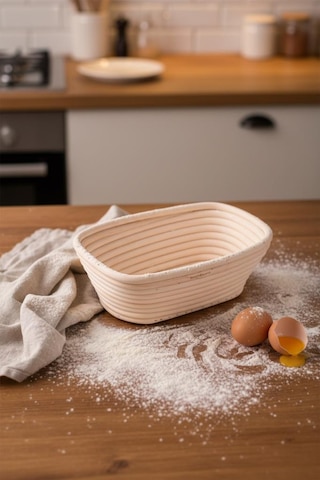 Bambum Puder - Ekmek Mayalama Sepeti Dikdörtgen 20 Cm Ahşap