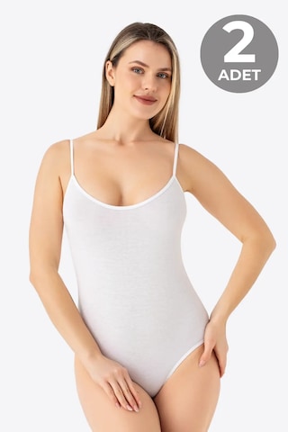 Grey Cat Özel Üretim Kadın Beyaz İp Askılı Çıtçıtlı Atlet Body Zıbın 2'li Düz Desen İç Giyim Basic Model