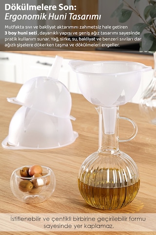 3'lü Huni Seti - İç İçe Geçebilir İstiflenebilir 3 Boy Huni Seti Beyaz