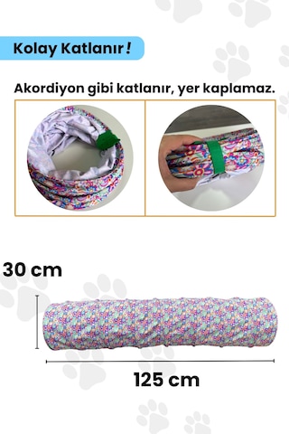 Miyav Çiçek Desenli Katlanabilir Uzun Kedi Tüneli 125 CM