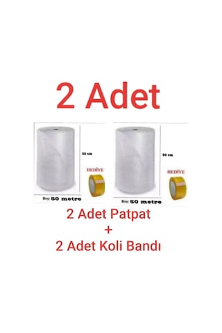 2 Adet Balonlu Naylon 50cmx50m + 2 Adet Koli Bandı Ambalaj Naylonu Patpat Pıtpıt Havalı Naylon