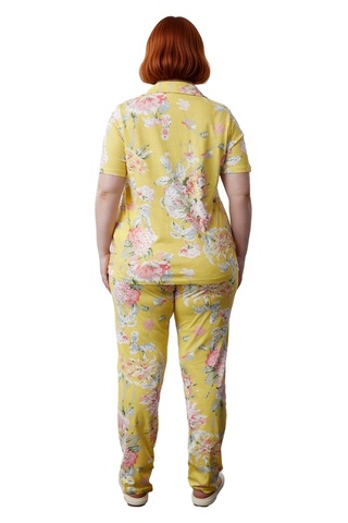 Ersefa Kadın Çiçekli Örme Pijama Takımı Gömlek Yaka Fonksiyonel Dayanıkl sarı