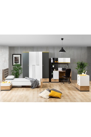 Relax Genç Odası, Dolap Karyola Komodin Şifonyer Çalışma Masası (441529156) Antrasit - Beyaz
