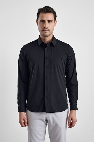 Süvari Siyah Slim Klasik Yaka Düz Casual Gömlek Gm1008400364-s09