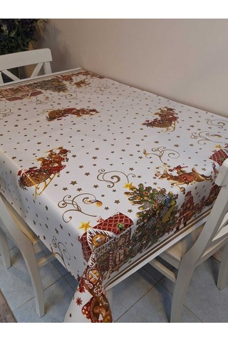 Yeni Yıl Desenli Elyaflı Pvc Masa Örtüsü Silinebilir Ve Su Geçirmez Muşamba Dkrm24c Beyaz