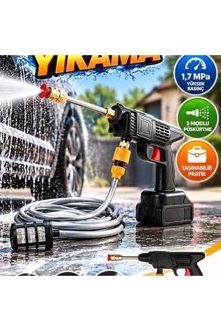 21v Akülü Yüksek Basınçlı Araç Yıkama Makinesi 1,7 Mpa 1500 Mah Şarjlı