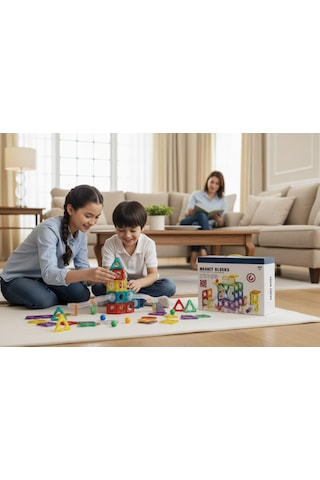 Magnet Blocks 84 Parça Manyetik Renkli Yapı Blokları Oyunu - Kaliteli Abs Plastik Güçlü Mıknatıs