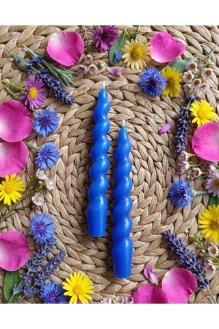 Mavi Renkli Spiral, Burgulu Pinterest Model Şamdan Mum 2' Li Set