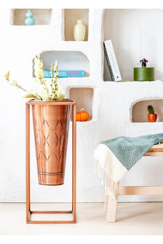The Mia Prizma Vazo & Saksı Bakır Kaplama 70x30x30 Cm
