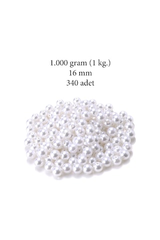 1.000 Gram 1 Kg. 16mm Beyaz Renk Plastik İnci Boncuk Çanta Ve T
