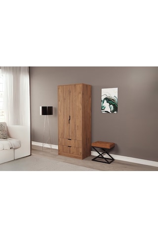 Moderno Mini 2 Kapaklı 2 Çekmeceli Gardırop Kompakt Tasarım, Modern Görünüm Atlantik Çam