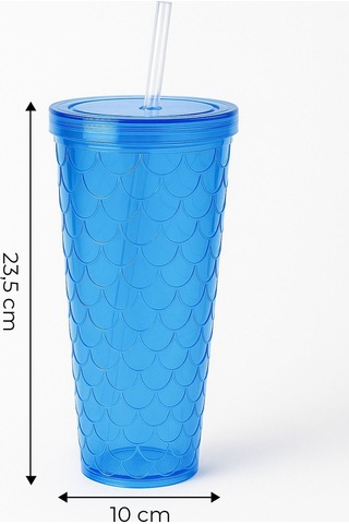 Sparkle Pipetli Renkli Bardak 750 Ml Kapaklı Sunum Bardağı ,meşrubat Bardağı Mavi