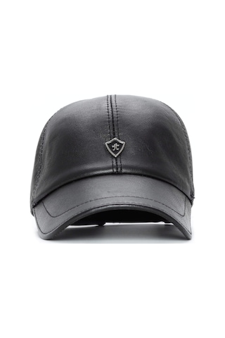 Tamer Tanca Erkek Hakiki Deri Siyah Şapka 524 Emr Beyzbol Sapka Sıyah Siyah