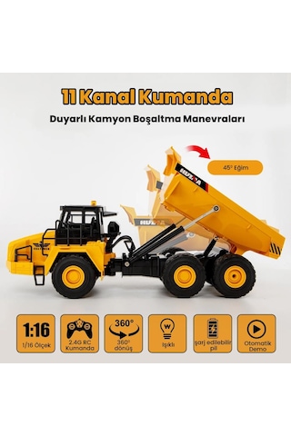 Huına 1553 1/24 Yüksek Kalite 11ch Rc Model Damperli Kamyon Uzaktan Kumandalı Çok Fonksiyonlu İş Makinesi -2.4g Sesli&ışıklı