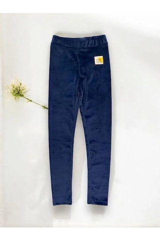 Zekids Kız Çocuk Bel Lastikli Parlak Kadife Tayt Pantolon-14343 Lacivert