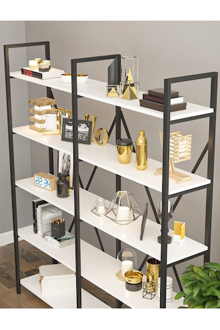 Wood House - Ilayda Geniş Raflı Kitaplık - Beyaz