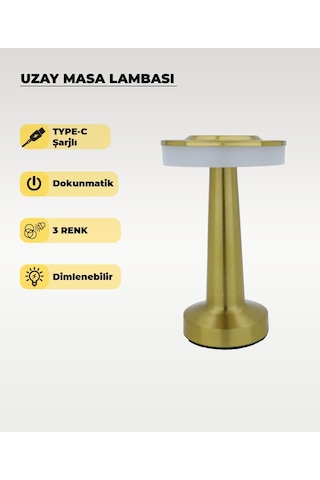 Gold Uzay Masa Lambası - Dokunmatik - 3 Renk Işık Gold