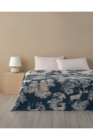 Forest Toile Pamuklu Çift Kişilik Battaniye 200x220 Cm Yeşil Yeşil