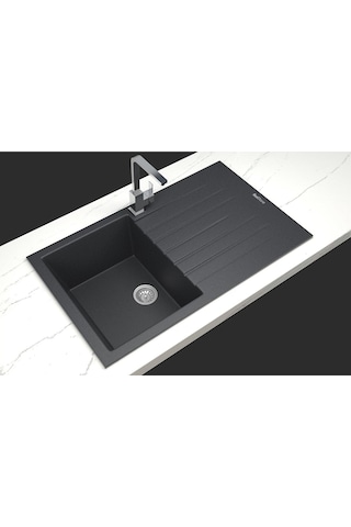 Real Real Stone P004 Troya 86 Granit Eviye Antrasit 86 x 50 CM Tezgah Üstü